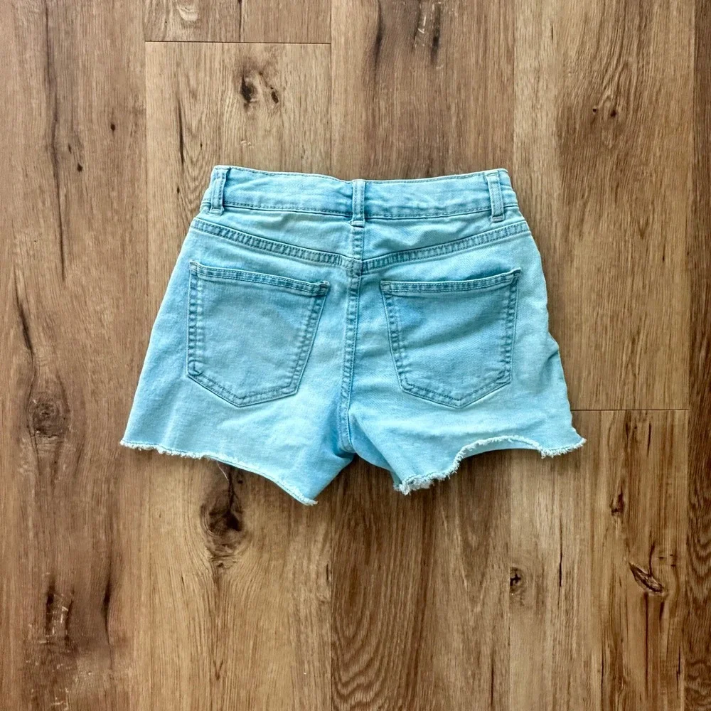 Wonder Nation Girls Light Wash Denim Shorts Tropical‎ Flamingo Palm Tree Size 8